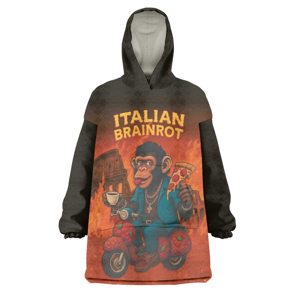 Italian Brainrot Meme Wearable Blanket Hoodie Chaotic Chimp Mobster Vespa Ride - Wonder Print Shop