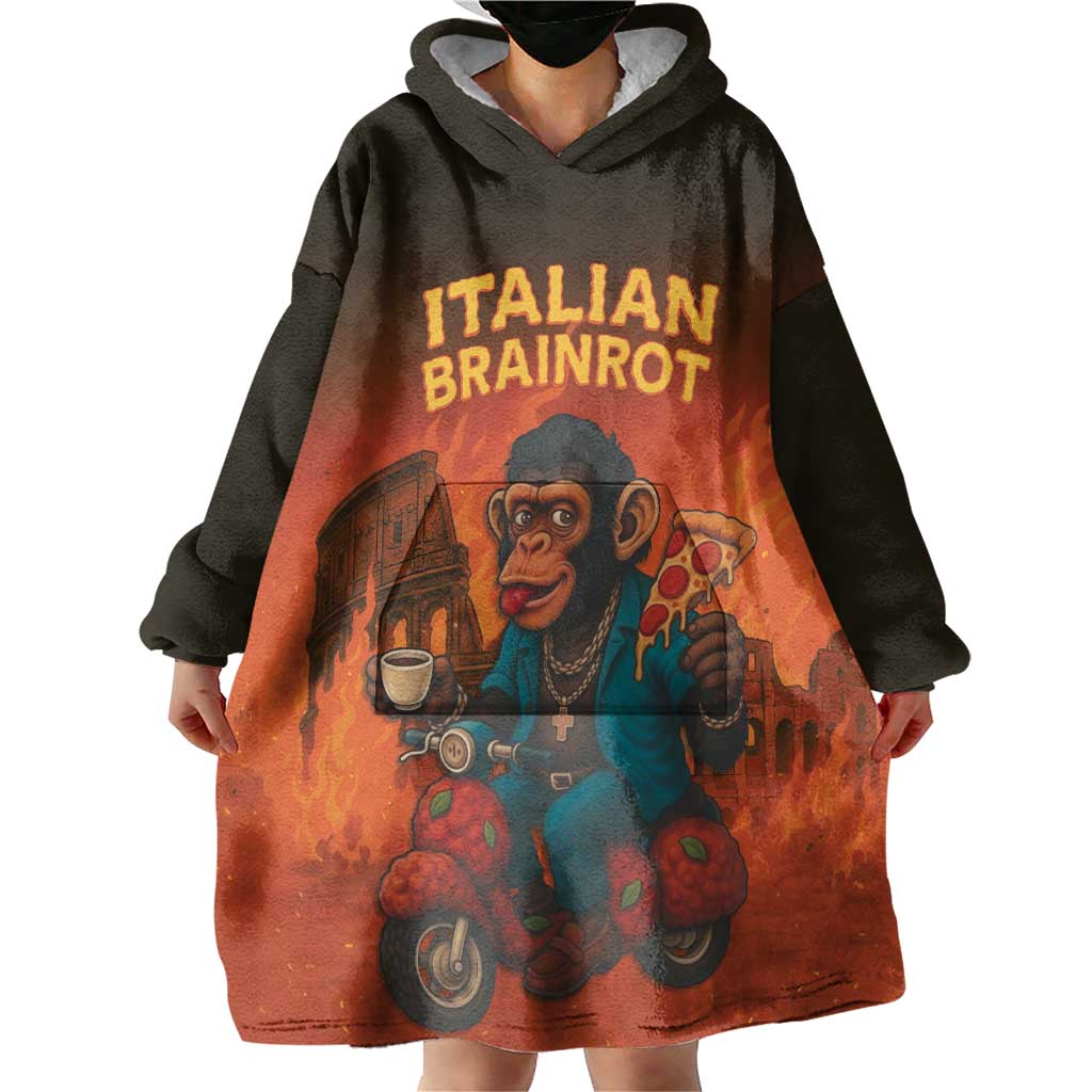Italian Brainrot Meme Wearable Blanket Hoodie Chaotic Chimp Mobster Vespa Ride - Wonder Print Shop