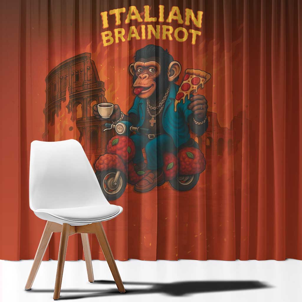Italian Brainrot Meme Window Curtain Chaotic Chimp Mobster Vespa Ride - Wonder Print Shop
