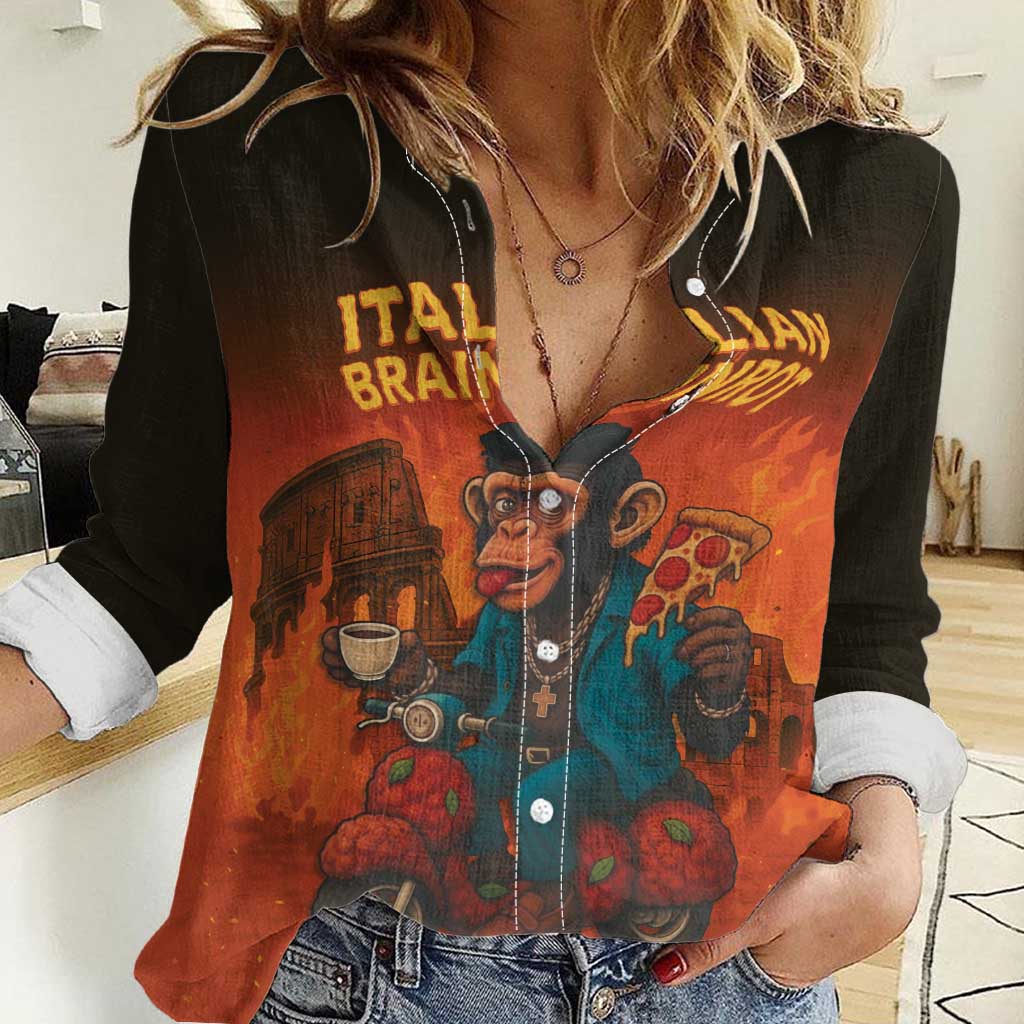 Italian Brainrot Meme Women Casual Shirt Chaotic Chimp Mobster Vespa Ride - Wonder Print Shop