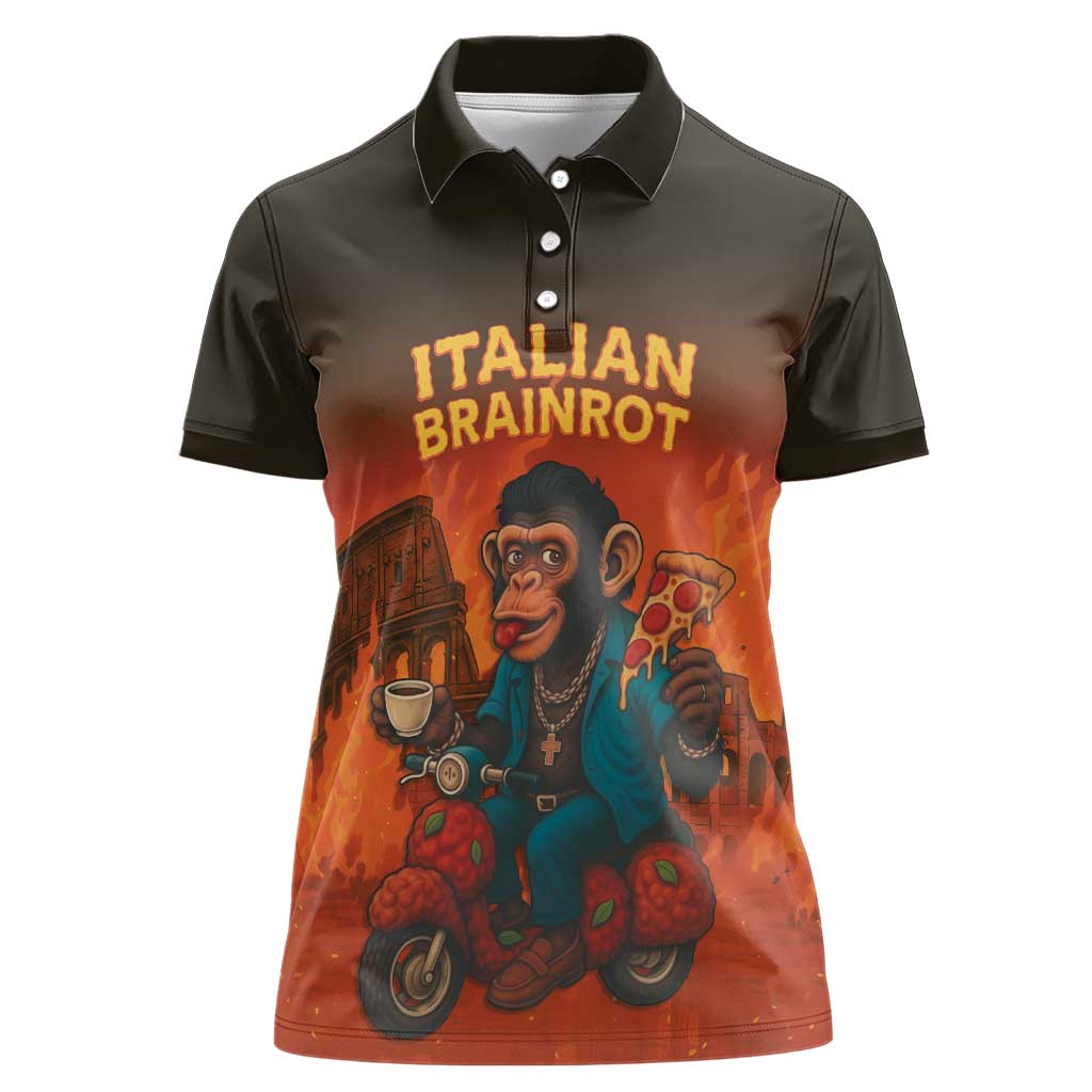 Italian Brainrot Meme Women Polo Shirt Chaotic Chimp Mobster Vespa Ride - Wonder Print Shop