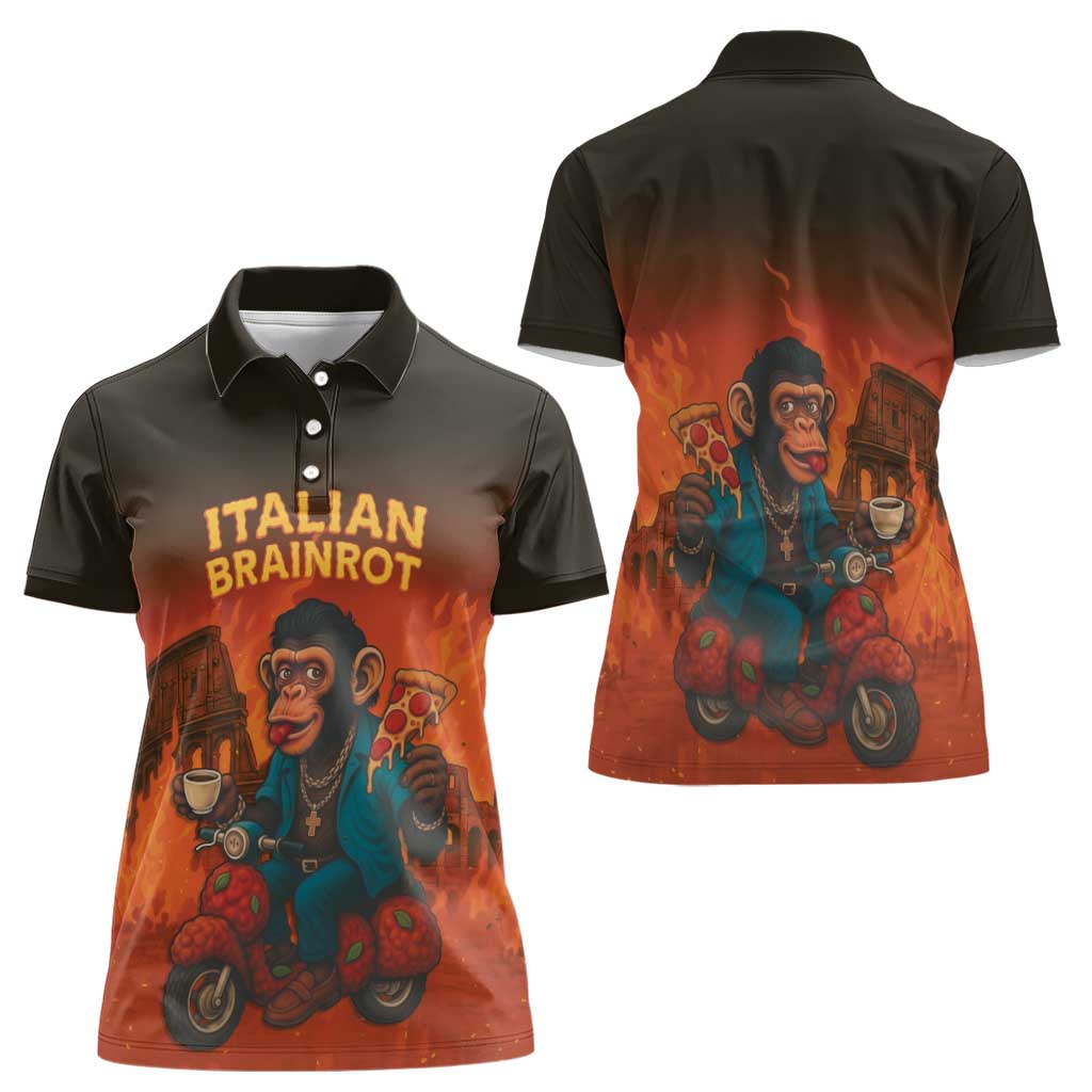 Italian Brainrot Meme Women Polo Shirt Chaotic Chimp Mobster Vespa Ride - Wonder Print Shop