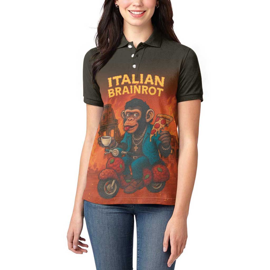 Italian Brainrot Meme Women Polo Shirt Chaotic Chimp Mobster Vespa Ride - Wonder Print Shop