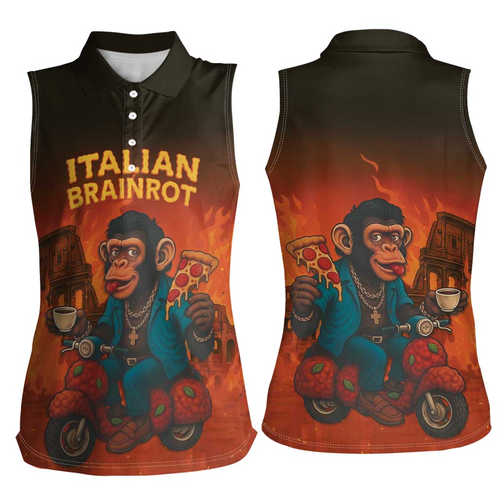 Italian Brainrot Meme Women Sleeveless Polo Shirt Chaotic Chimp Mobster Vespa Ride - Wonder Print Shop