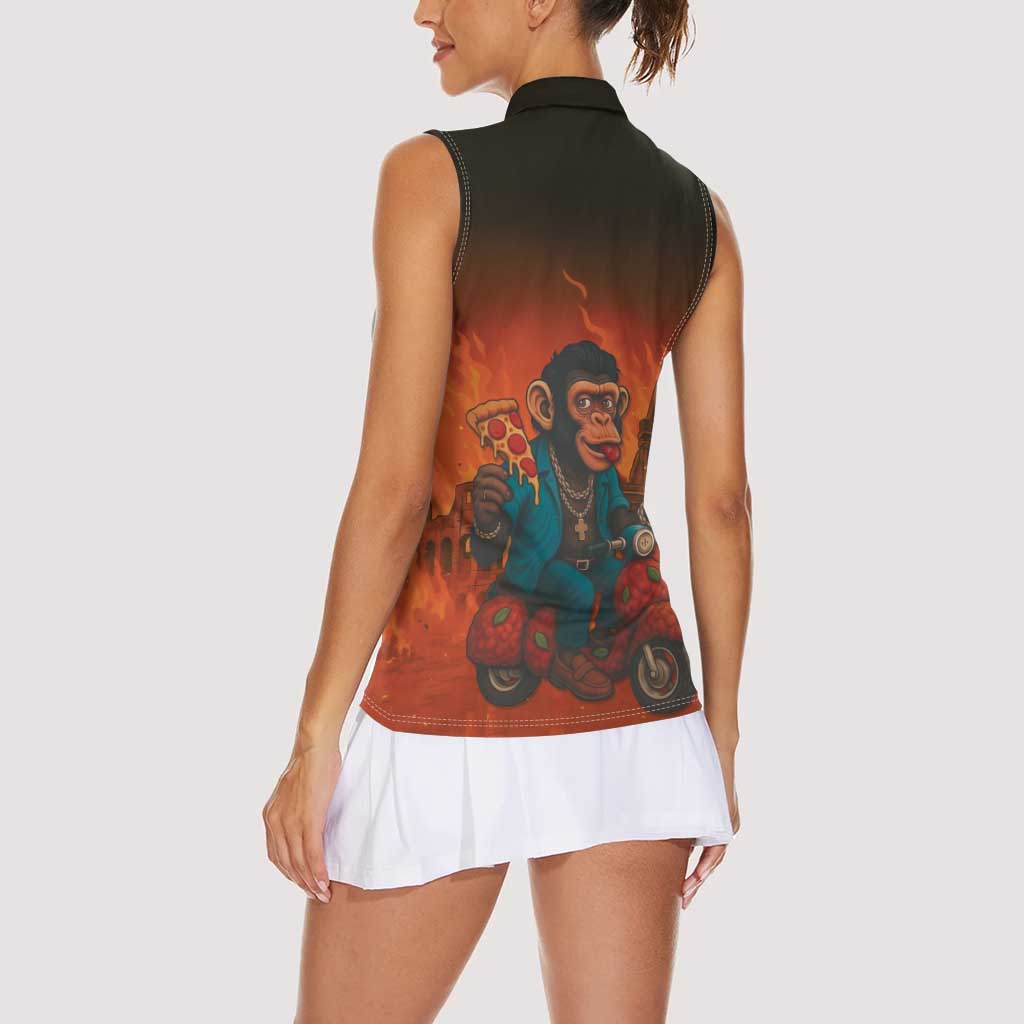 Italian Brainrot Meme Women Sleeveless Polo Shirt Chaotic Chimp Mobster Vespa Ride - Wonder Print Shop