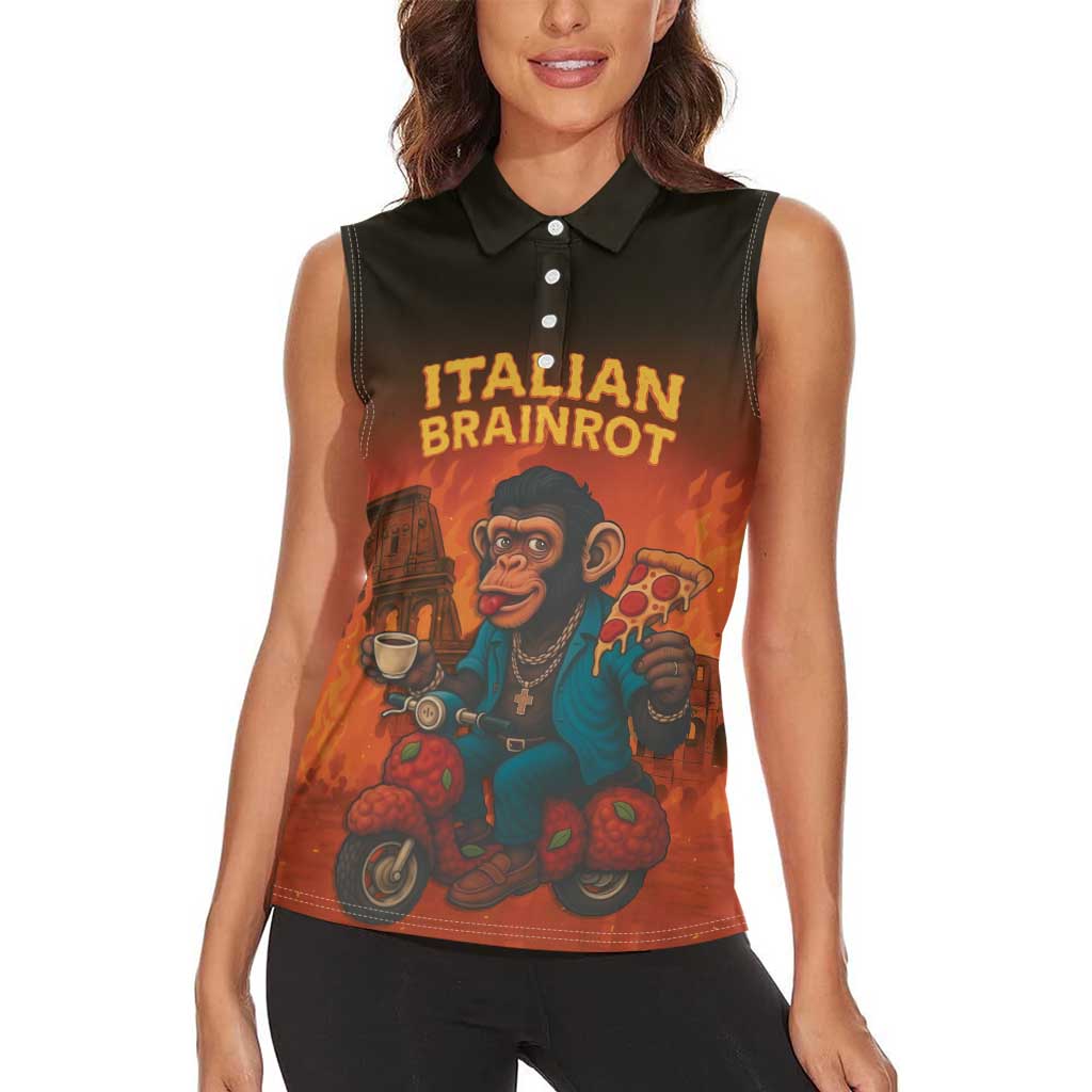 Italian Brainrot Meme Women Sleeveless Polo Shirt Chaotic Chimp Mobster Vespa Ride - Wonder Print Shop