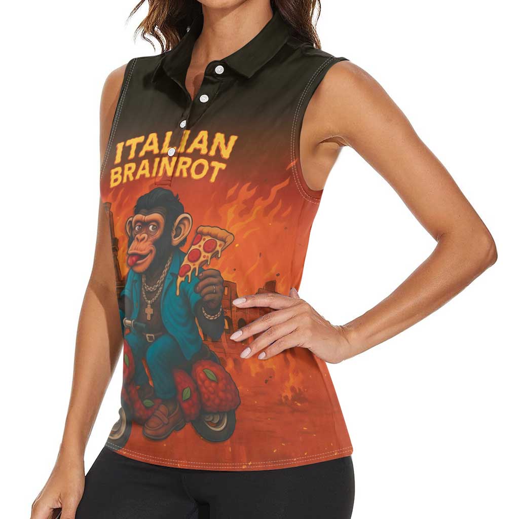 Italian Brainrot Meme Women Sleeveless Polo Shirt Chaotic Chimp Mobster Vespa Ride - Wonder Print Shop