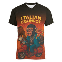 Italian Brainrot Meme Women V-Neck T-Shirt Chaotic Chimp Mobster Vespa Ride - Wonder Print Shop