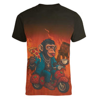 Italian Brainrot Meme Women V-Neck T-Shirt Chaotic Chimp Mobster Vespa Ride - Wonder Print Shop