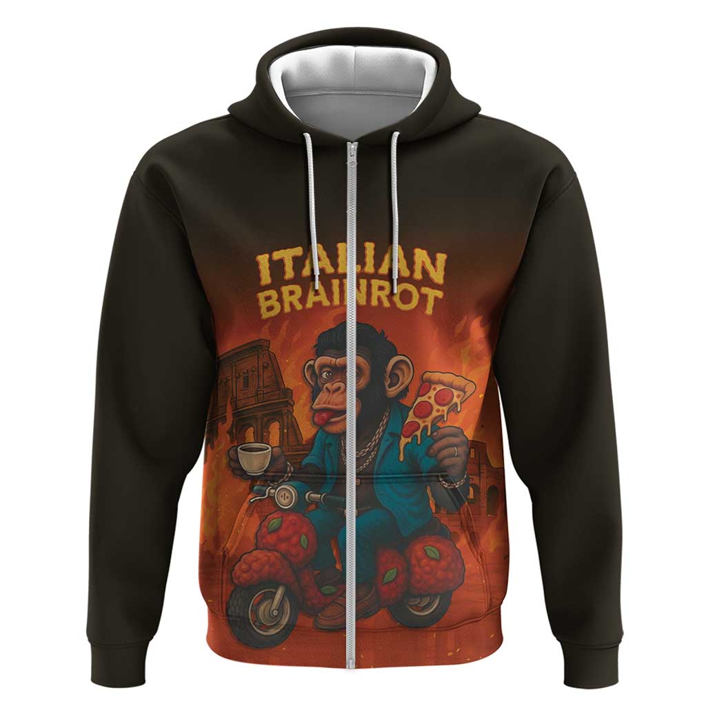 Italian Brainrot Meme Zip Hoodie Chaotic Chimp Mobster Vespa Ride - Wonder Print Shop