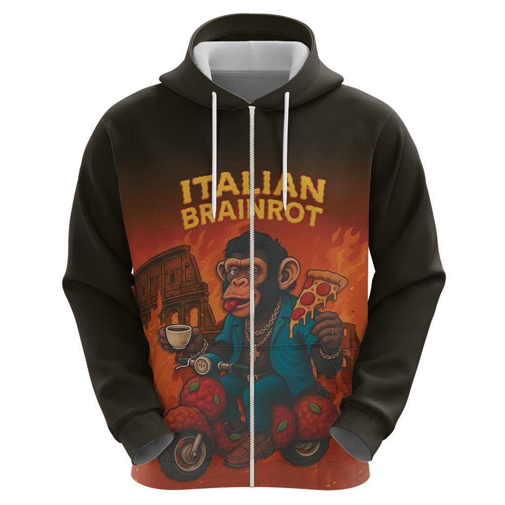 Italian Brainrot Meme Zip Hoodie Chaotic Chimp Mobster Vespa Ride - Wonder Print Shop