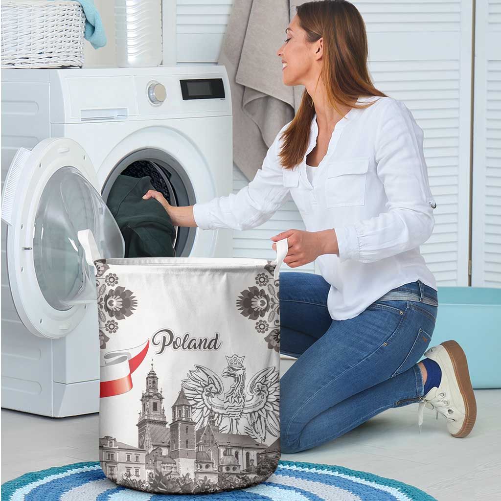Poland Eagle Heritage Laundry Basket Wawel Castle Polish Wycinanki Folk Pattern - Wonder Print Shop