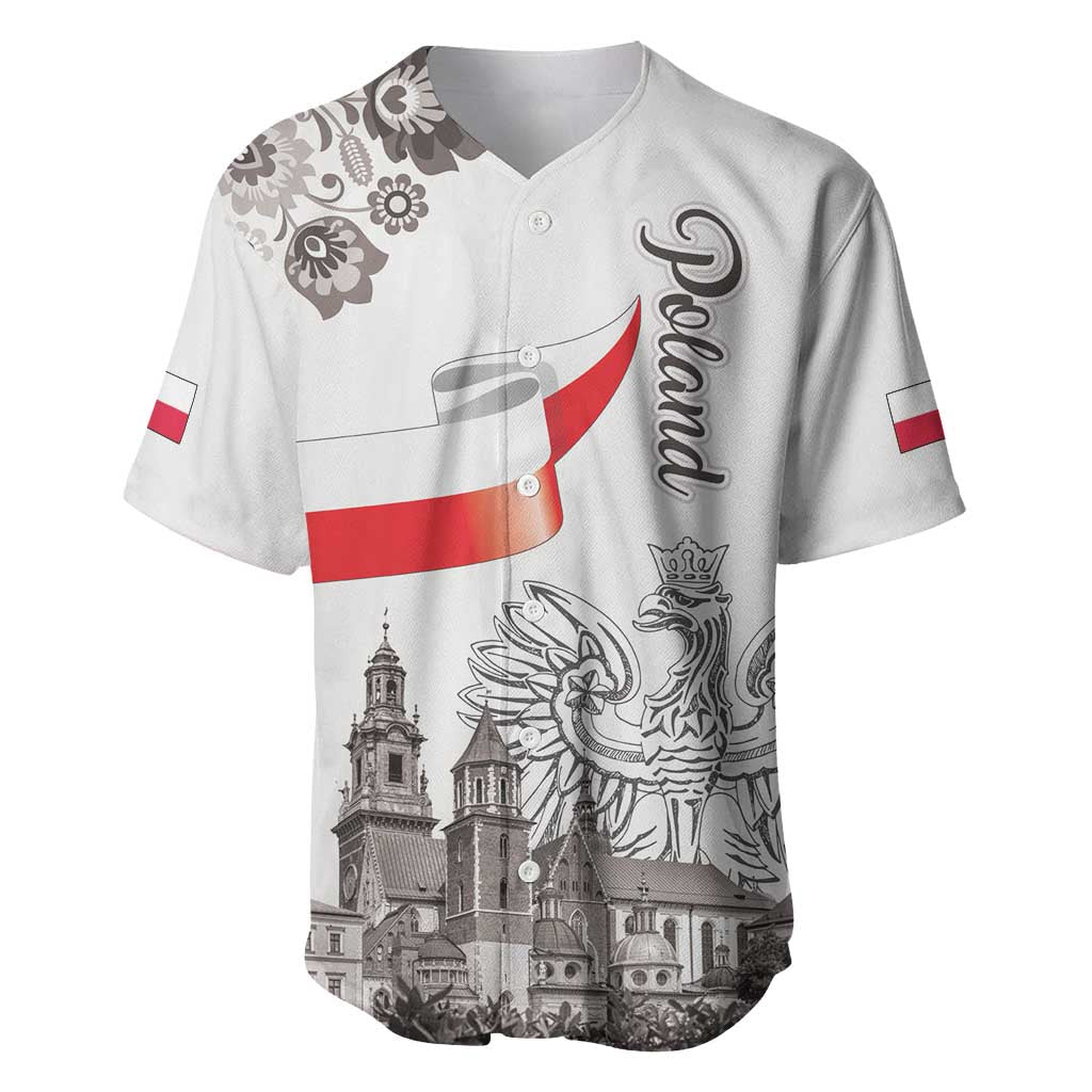 Poland Eagle Heritage Baseball Jersey Wawel Castle Polish Wycinanki Folk Pattern - Wonder Print Shop