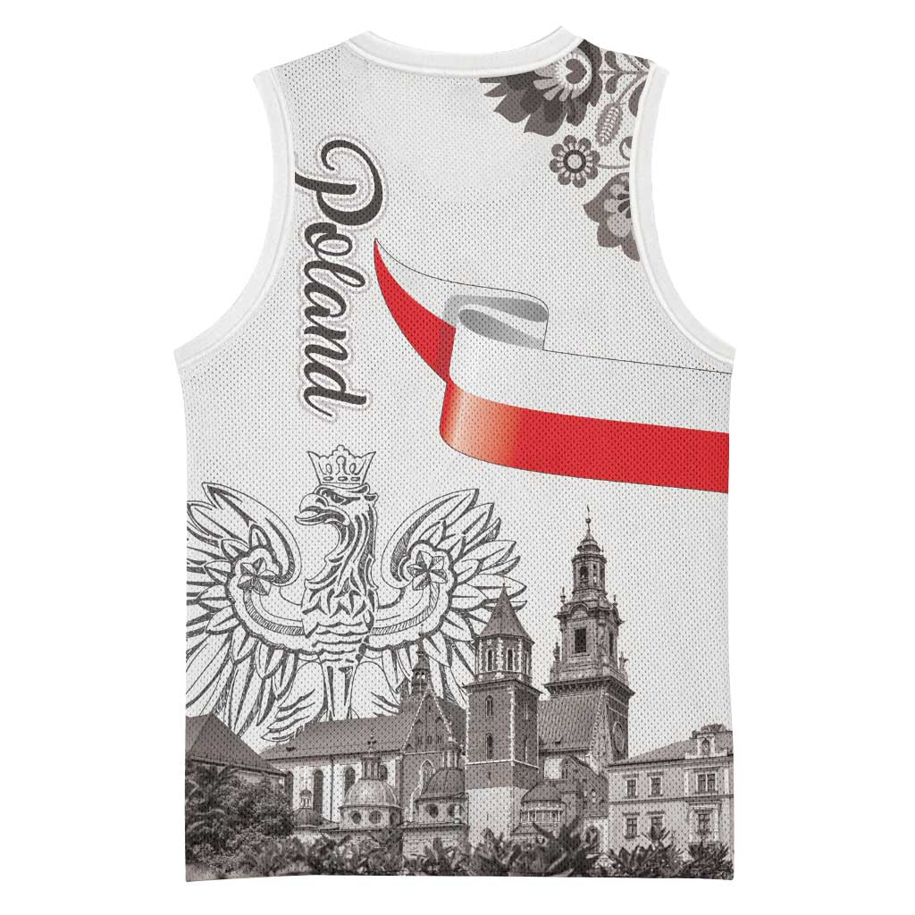 Poland Eagle Heritage Basketball Jersey Wawel Castle Polish Wycinanki Folk Pattern - Wonder Print Shop