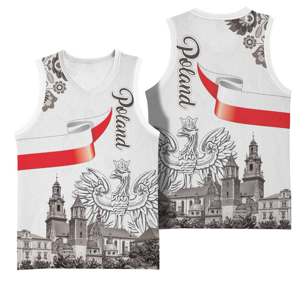 Poland Eagle Heritage Basketball Jersey Wawel Castle Polish Wycinanki Folk Pattern - Wonder Print Shop
