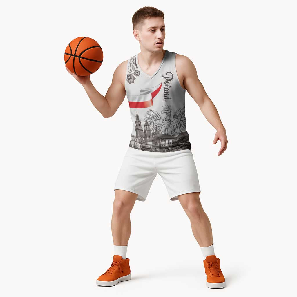Poland Eagle Heritage Basketball Jersey Wawel Castle Polish Wycinanki Folk Pattern - Wonder Print Shop
