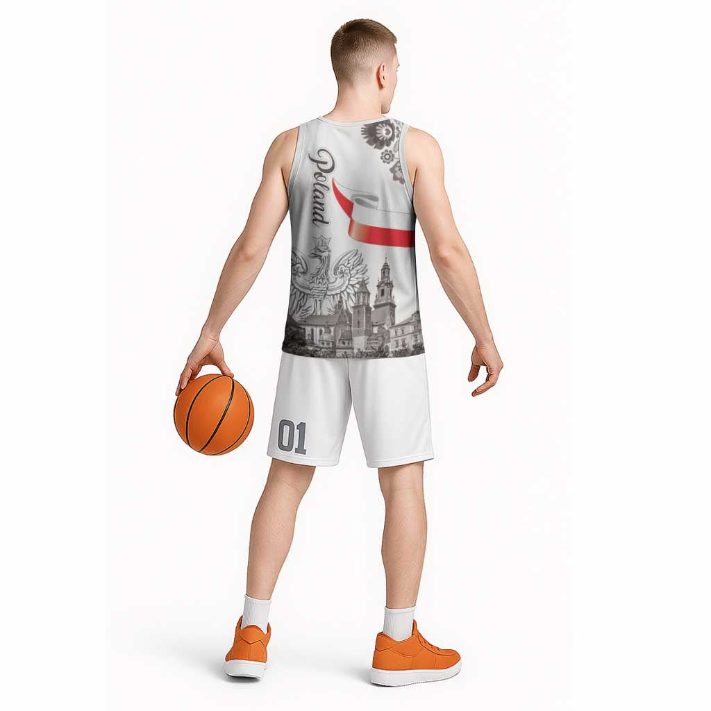Poland Eagle Heritage Basketball Jersey Wawel Castle Polish Wycinanki Folk Pattern - Wonder Print Shop