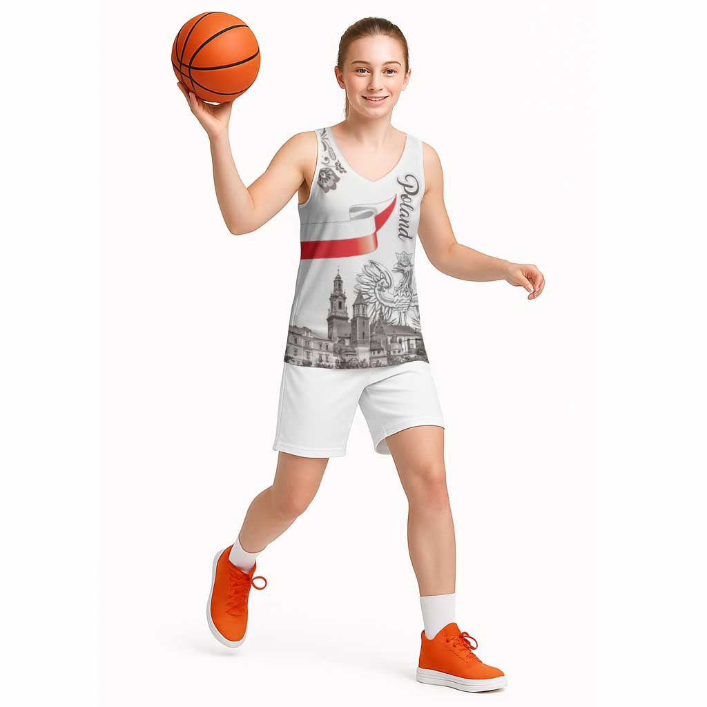 Poland Eagle Heritage Basketball Jersey Wawel Castle Polish Wycinanki Folk Pattern - Wonder Print Shop