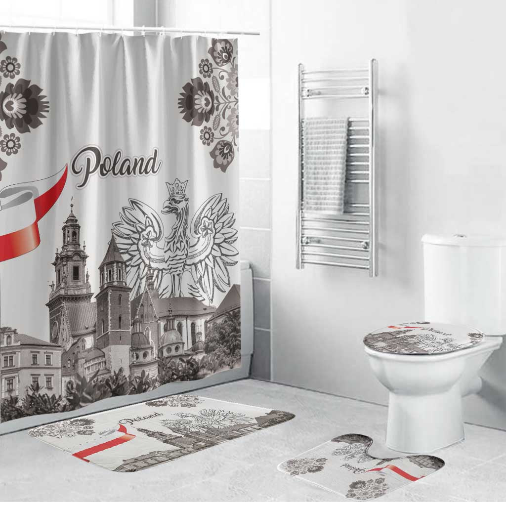 Poland Eagle Heritage Bathroom Set Wawel Castle Polish Wycinanki Folk Pattern - Wonder Print Shop