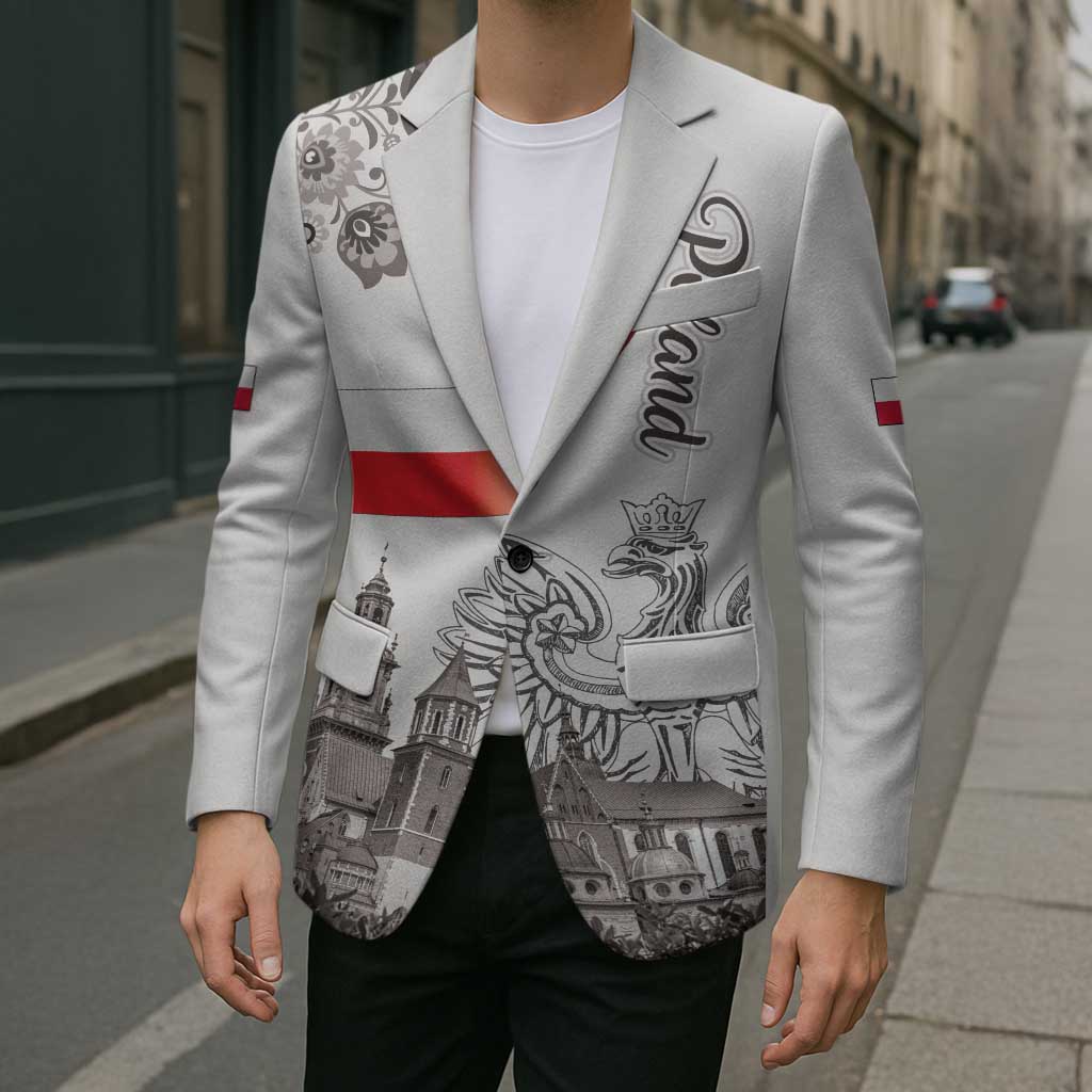 Poland Eagle Heritage Blazer Wawel Castle Polish Wycinanki Folk Pattern - Wonder Print Shop