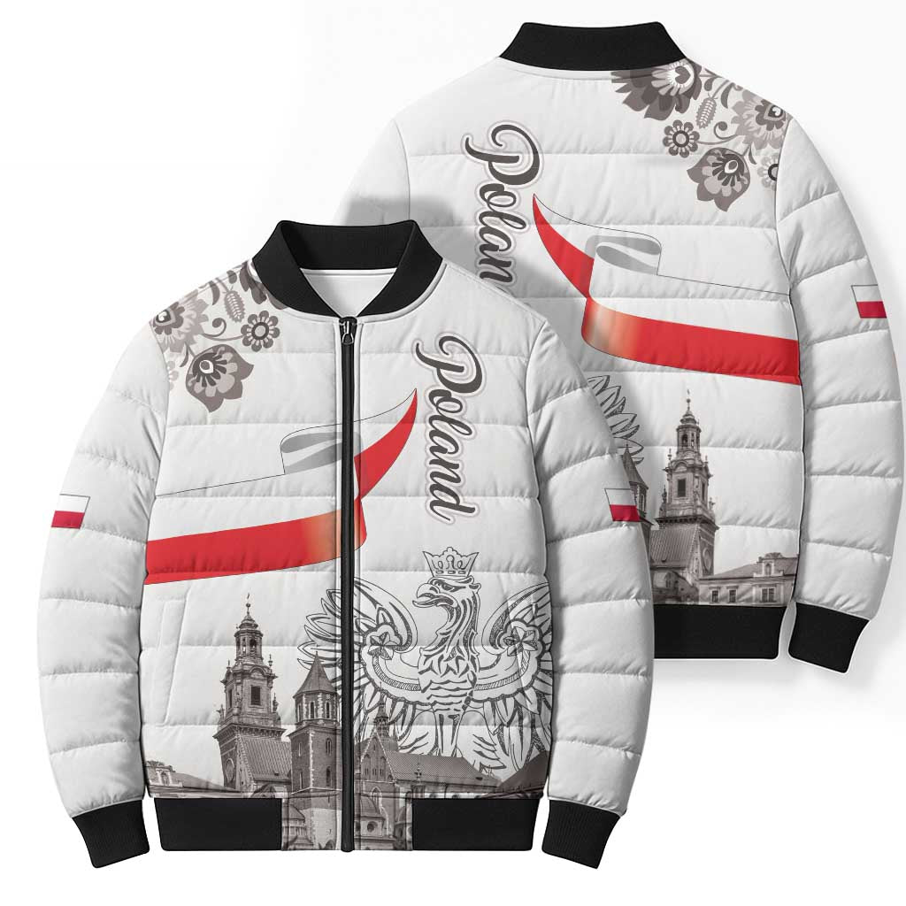 Poland Eagle Heritage Bomber Puffer Jacket Wawel Castle Polish Wycinanki Folk Pattern - Wonder Print Shop