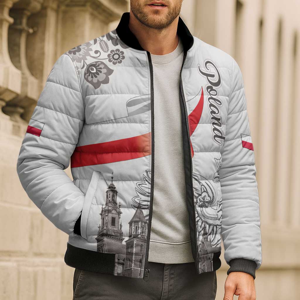 Poland Eagle Heritage Bomber Puffer Jacket Wawel Castle Polish Wycinanki Folk Pattern - Wonder Print Shop