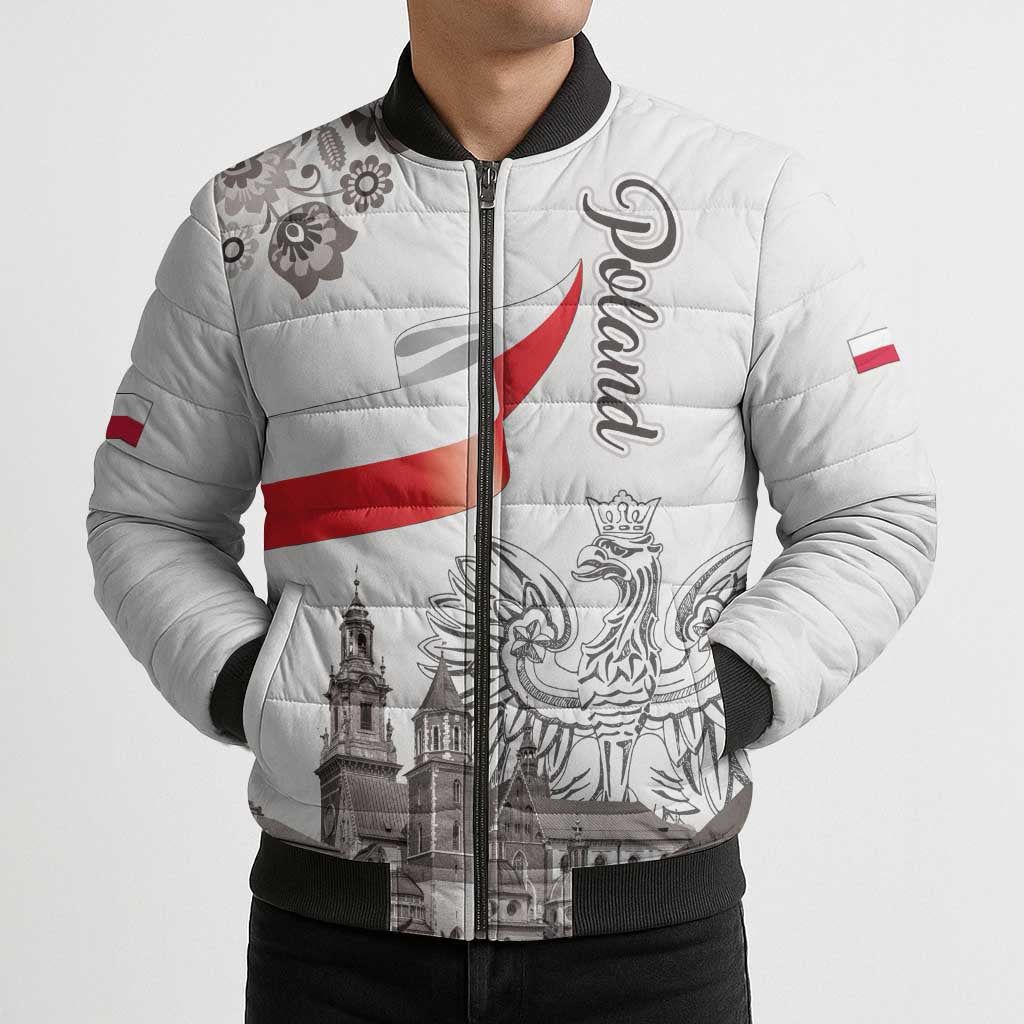 Poland Eagle Heritage Bomber Puffer Jacket Wawel Castle Polish Wycinanki Folk Pattern - Wonder Print Shop