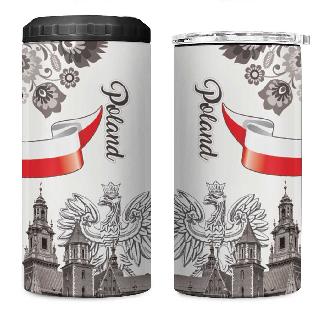 Poland Eagle Heritage 4 in 1 Can Cooler Tumbler Wawel Castle Polish Wycinanki Folk Pattern - Wonder Print Shop