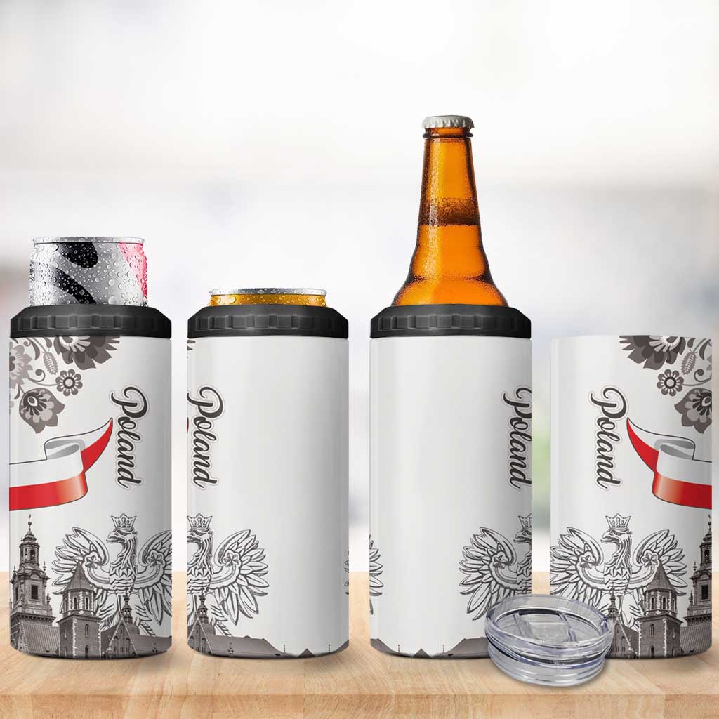 Poland Eagle Heritage 4 in 1 Can Cooler Tumbler Wawel Castle Polish Wycinanki Folk Pattern - Wonder Print Shop