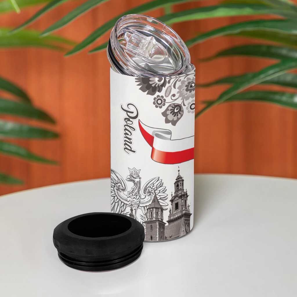 Poland Eagle Heritage 4 in 1 Can Cooler Tumbler Wawel Castle Polish Wycinanki Folk Pattern - Wonder Print Shop