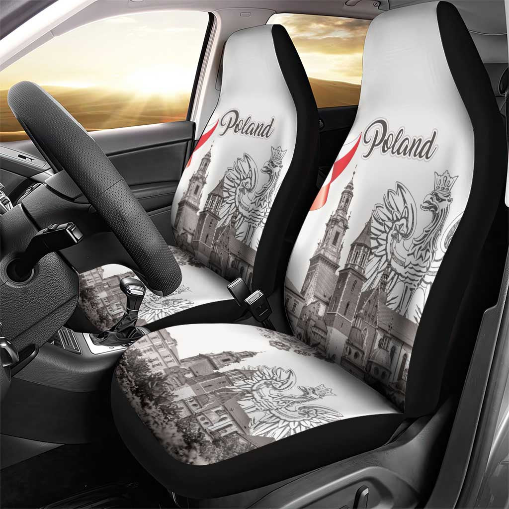 Poland Eagle Heritage Car Seat Cover Wawel Castle Polish Wycinanki Folk Pattern - Wonder Print Shop
