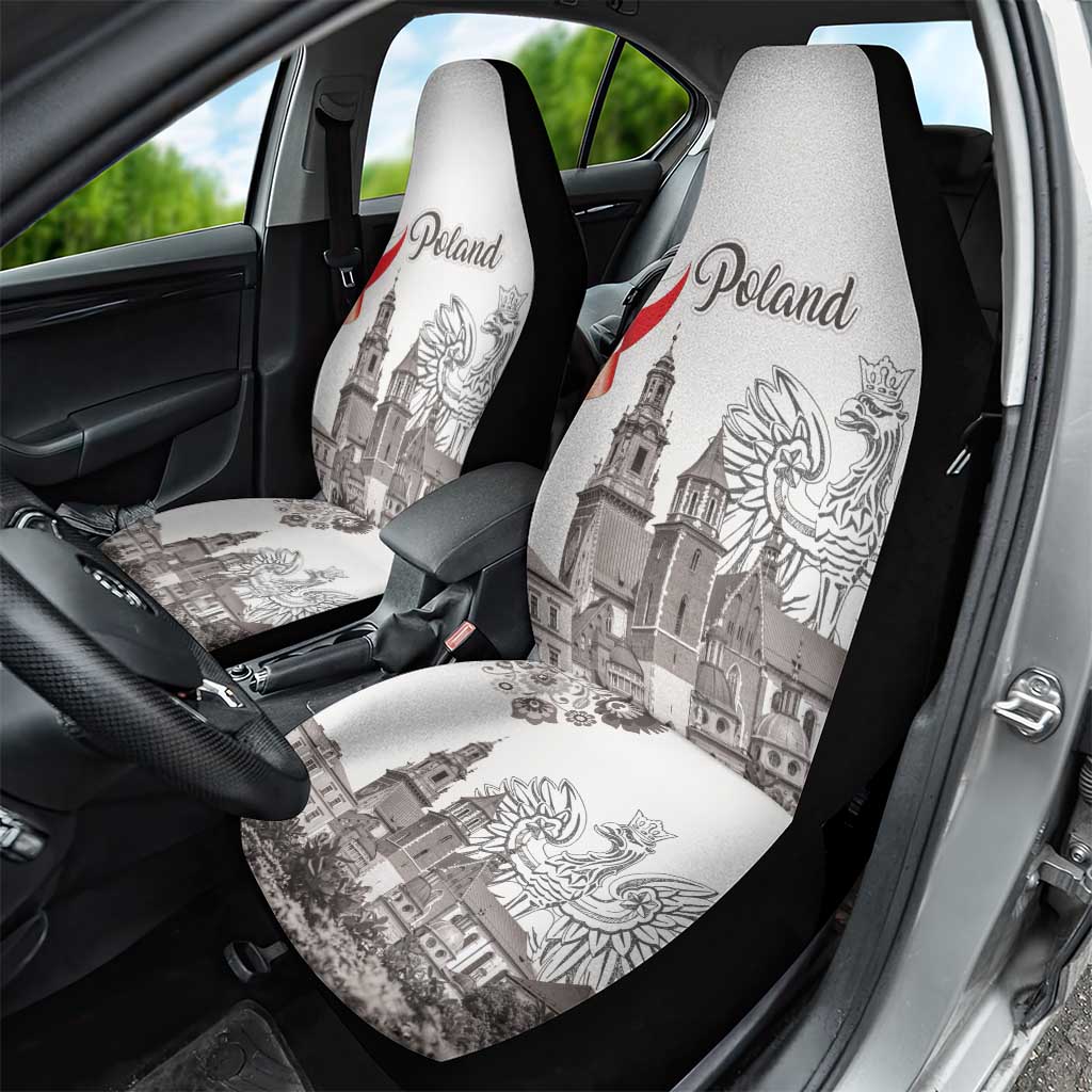 Poland Eagle Heritage Car Seat Cover Wawel Castle Polish Wycinanki Folk Pattern - Wonder Print Shop