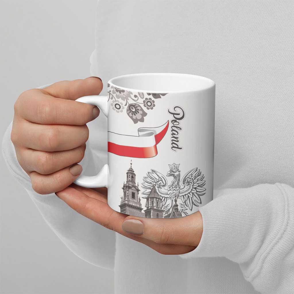 Poland Eagle Heritage Ceramic Mug Wawel Castle Polish Wycinanki Folk Pattern - Wonder Print Shop