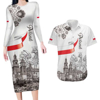 Poland Eagle Heritage Couples Matching Long Sleeve Bodycon Dress and Hawaiian Shirt Wawel Castle Polish Wycinanki Folk Pattern - Wonder Print Shop