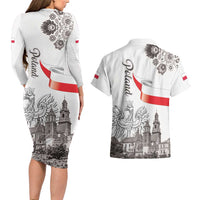 Poland Eagle Heritage Couples Matching Long Sleeve Bodycon Dress and Hawaiian Shirt Wawel Castle Polish Wycinanki Folk Pattern - Wonder Print Shop