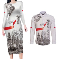 Poland Eagle Heritage Couples Matching Long Sleeve Bodycon Dress and Long Sleeve Button Shirt Wawel Castle Polish Wycinanki Folk Pattern - Wonder Print Shop