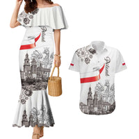 Poland Eagle Heritage Couples Matching Mermaid Dress and Hawaiian Shirt Wawel Castle Polish Wycinanki Folk Pattern - Wonder Print Shop