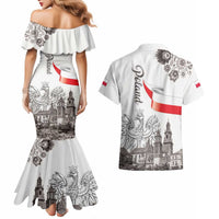 Poland Eagle Heritage Couples Matching Mermaid Dress and Hawaiian Shirt Wawel Castle Polish Wycinanki Folk Pattern - Wonder Print Shop