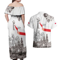 Poland Eagle Heritage Couples Matching Off Shoulder Maxi Dress and Hawaiian Shirt Wawel Castle Polish Wycinanki Folk Pattern - Wonder Print Shop