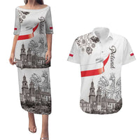 Poland Eagle Heritage Couples Matching Puletasi and Hawaiian Shirt Wawel Castle Polish Wycinanki Folk Pattern - Wonder Print Shop