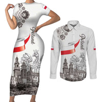 Poland Eagle Heritage Couples Matching Short Sleeve Bodycon Dress and Long Sleeve Button Shirt Wawel Castle Polish Wycinanki Folk Pattern - Wonder Print Shop