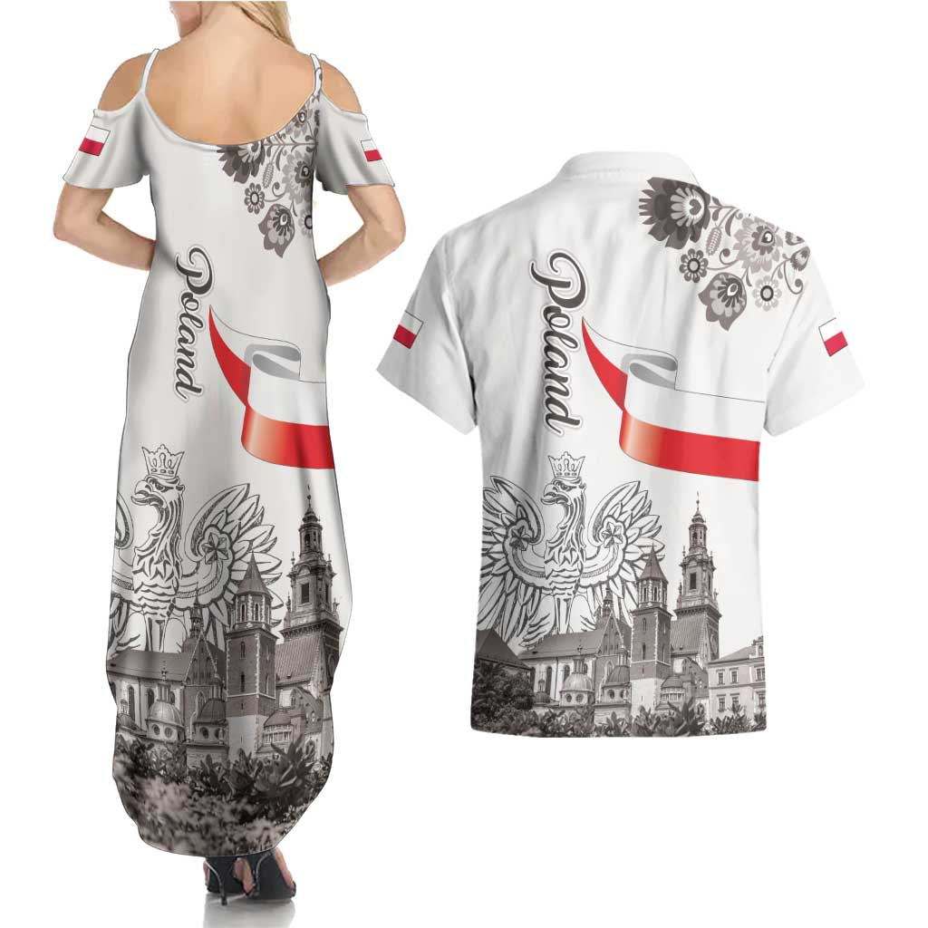 Poland Eagle Heritage Couples Matching Summer Maxi Dress and Hawaiian Shirt Wawel Castle Polish Wycinanki Folk Pattern - Wonder Print Shop