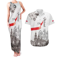Poland Eagle Heritage Couples Matching Tank Maxi Dress and Hawaiian Shirt Wawel Castle Polish Wycinanki Folk Pattern - Wonder Print Shop