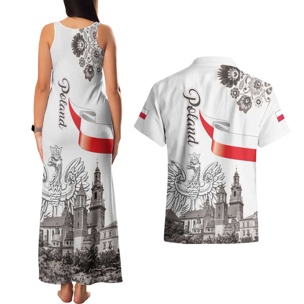 Poland Eagle Heritage Couples Matching Tank Maxi Dress and Hawaiian Shirt Wawel Castle Polish Wycinanki Folk Pattern - Wonder Print Shop