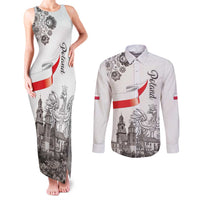 Poland Eagle Heritage Couples Matching Tank Maxi Dress and Long Sleeve Button Shirt Wawel Castle Polish Wycinanki Folk Pattern - Wonder Print Shop