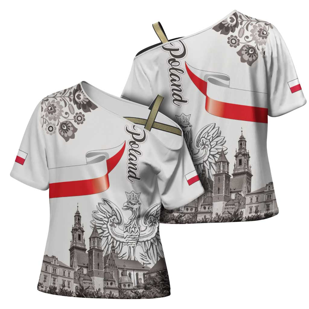 Poland Eagle Heritage Cross Shoulder Shirt Wawel Castle Polish Wycinanki Folk Pattern - Wonder Print Shop