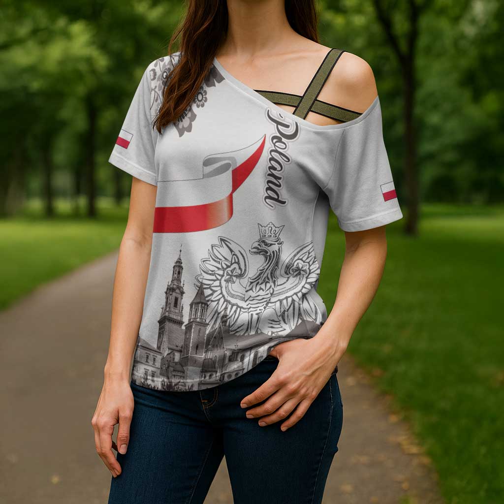 Poland Eagle Heritage Cross Shoulder Shirt Wawel Castle Polish Wycinanki Folk Pattern - Wonder Print Shop
