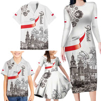 Poland Eagle Heritage Family Matching Long Sleeve Bodycon Dress and Hawaiian Shirt Wawel Castle Polish Wycinanki Folk Pattern - Wonder Print Shop