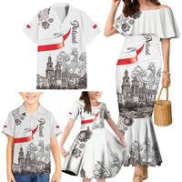 Poland Eagle Heritage Family Matching Mermaid Dress and Hawaiian Shirt Wawel Castle Polish Wycinanki Folk Pattern - Wonder Print Shop