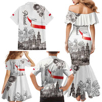 Poland Eagle Heritage Family Matching Mermaid Dress and Hawaiian Shirt Wawel Castle Polish Wycinanki Folk Pattern - Wonder Print Shop